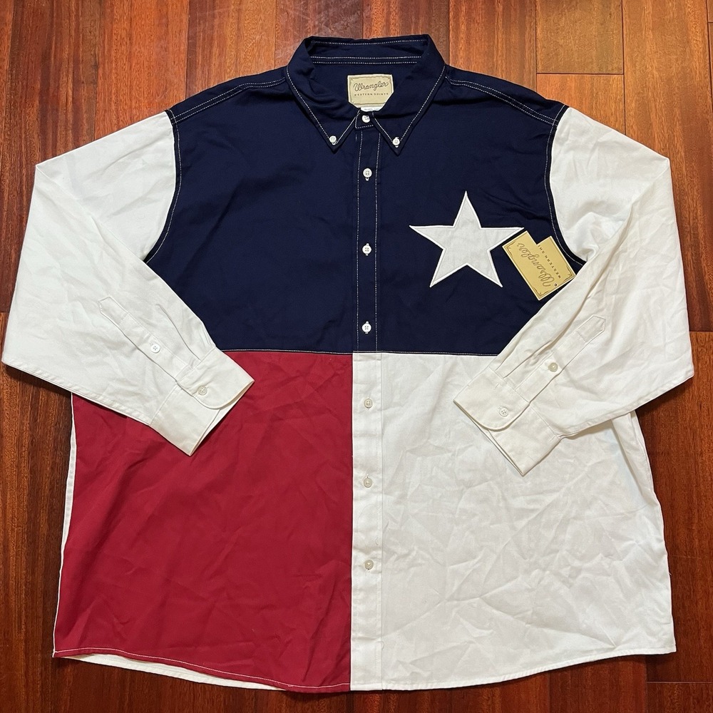 Wrangler Western Shirts Mens 3Xl TEXAS USA Print Graphic Red White Blue NWT FLAW